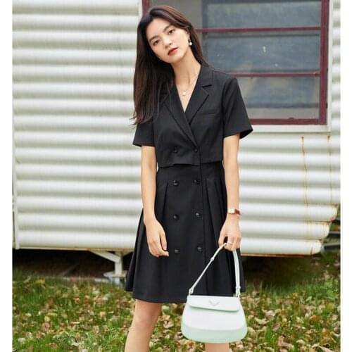 Summer Dress Female Solid Office 2021 Casual Womens Dresses Patchwork Folds Button Short Sleeve Dresses Summer 2021 Ladies