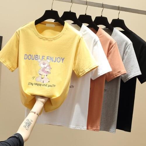 Cartoon Print T Shirts Women Aesthetic Harajuku Short Sleeve Cute Shirt O Neck Top Plus Size Women T-shirt Clothing