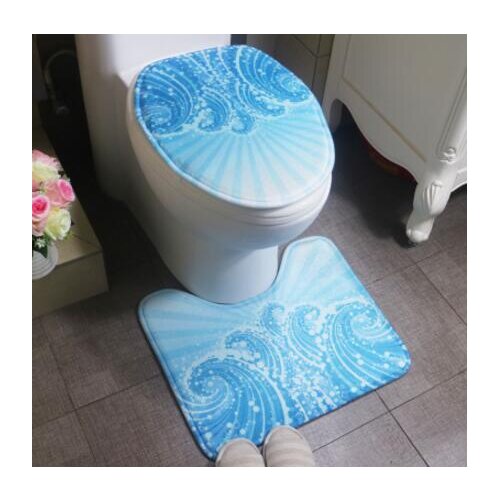 Simple Mediterranean stye bathroom absorbent mat floor rug anti slip toilet mat cover seat mat indoor