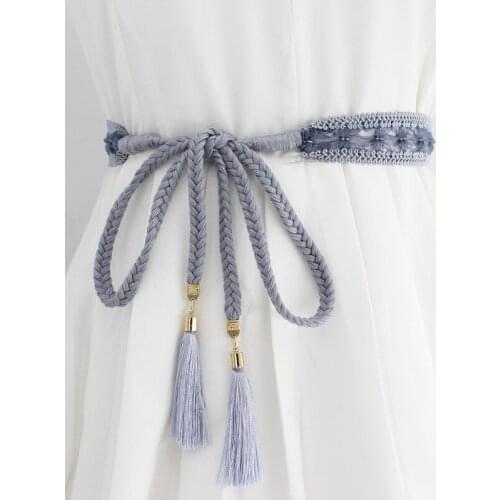 Boho Girls Thin Waist Rope Knit Belts Fashion Women Solid Color Braided Tassel Belt for Dress Waistbands Accessories Wholesale