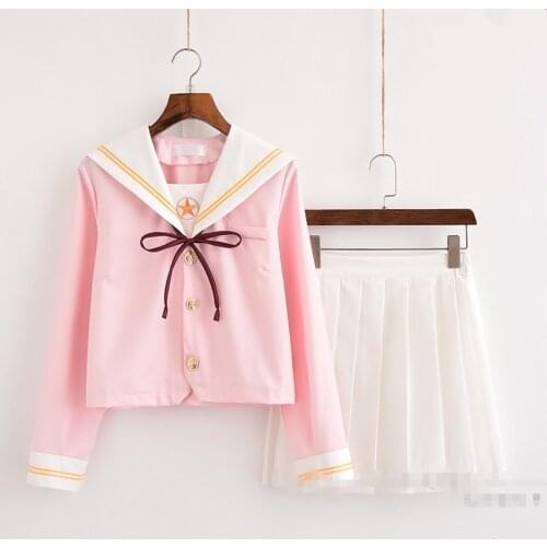2018 autumn japanese school uniform class girl maid sailor cosplay escolar japanes pink costume tie pleated dolly skirt full set