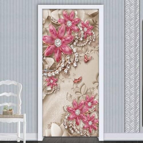 DIY Self-adhesive Door Stickers Home Decor 3D Jewelry Flower Living Room Bedroom Door Decoration Wall Mural PVC Vinyl Wallpaper