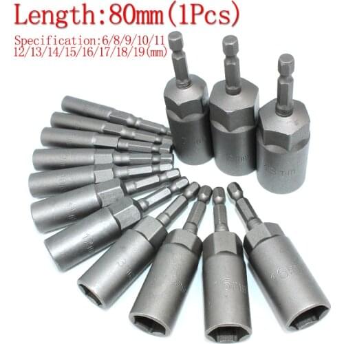 80mm Length Deepen Nut Driver Drill 6-19mm Impact Socket Adapter For Power Tools 6.35mm Hex SocketS Sleeve Nozzles Screwdriver