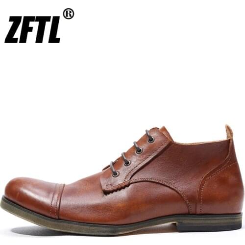 ZFTL Vintage Mens Casual shoes Genuine Leather Man Tooling shoes Male British Formale shoes Retro Trendy daily dress shoes 2021