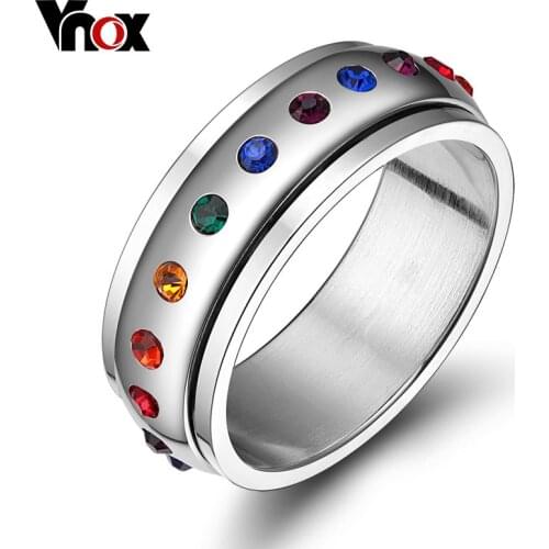 Vnox Rotating Spinner Ring for Women Rainbow Crystal Stone Stainless Steel USA Size