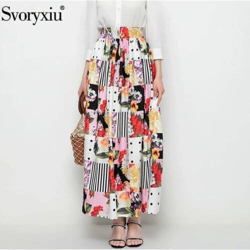 Svoryxiu Runway Fashion Summer Maxi Skirt Womens Elegant Flower Print Bohemian Long Skirt