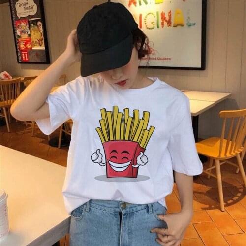 Chips Hamburger Fast Food Women T-shirt 90s Aesthetic Tshirt Vintage Harajuku T-shirt Casual Short Sleeve Womens T-shirt
