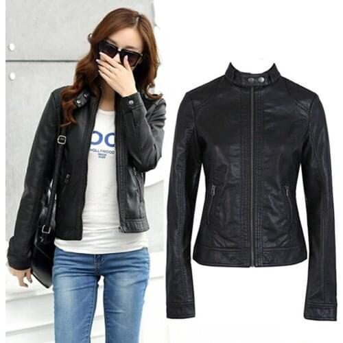 Women Leather Jacket Single Pimkie Washed PU Leather Motorcycle Jacket PIMKIE Jacket Slim Female Soft Leather Large Size S-XXXL