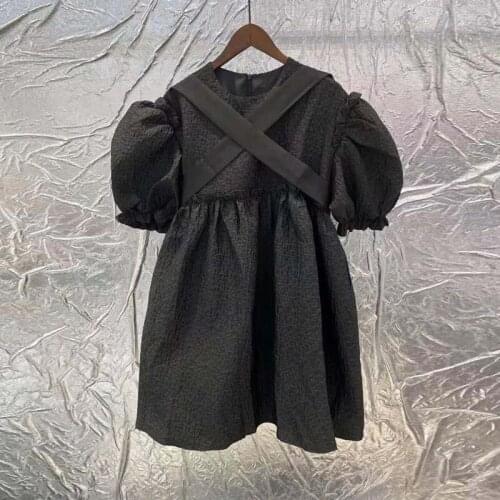 Ladies Streetwear Clothes Summer Dress 2021 French Retro black Mini dress Women sweet puffy dress Short sleeve vestidos mujer