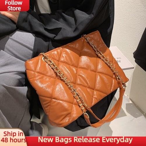Women Winter Tote Bag Luxury PU Leather Shoulder Bags Plaid Vintage Crossbody Bags Branded Designer Women Handbags 2021