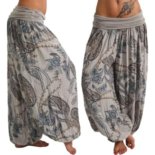 Women Long Wide Leg Pants Loose Floral Print Drawstring Camouflage Indie Folk Sweatpants Female Plus Size Pentagram Pants