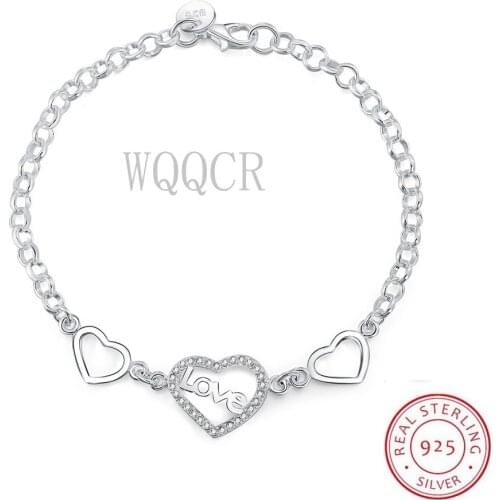 925 Sterling Silver AAA CZ Lover Fashion Jewelry Love Letter Design Bangle Bracelet Girlfriend Gift