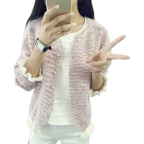 2021 Spring New Cardigan Jacket Small Fragrant Wind Short Sweater Women Shawl Pearl Button Knit Sweater Coat Vestidos MMY167