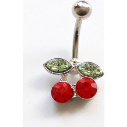1 Pc Crystal Sweet Cherry Navel Barbell Belly Button Ring Body Piercing Jewelry Gifts