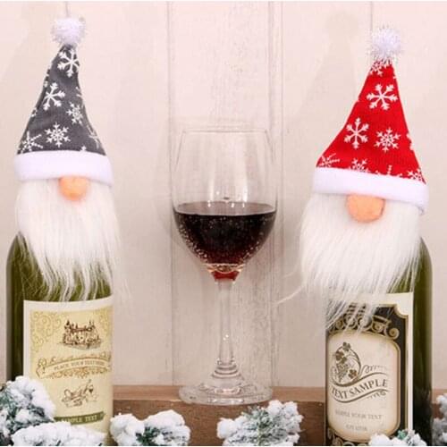 1pcs Santa Claus Snowman Faceless Doll Wine Bottle Set Home Decor Wine Bottle Cover Christmas Tree Decoration Scene Cocina