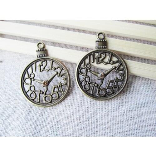 10pcs Antique Bronze Hollow Filigree Digital Time Clock Pendant Charm/Finding,Decorated 1pcs Rhinestone,DIY Accessory Jewelry Ma