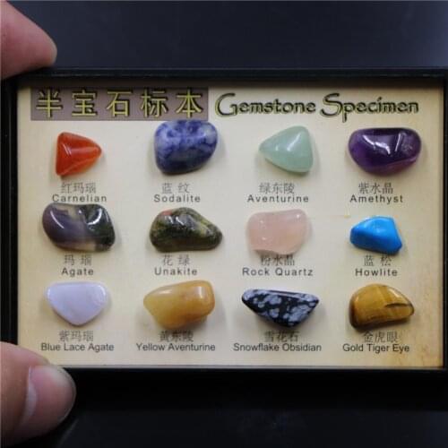 12PCS 1 Box Gift Raw Gemstones Collectible Samples Home Decoration Ore Mineral Specimen Quartz Crystal Polished Stone
