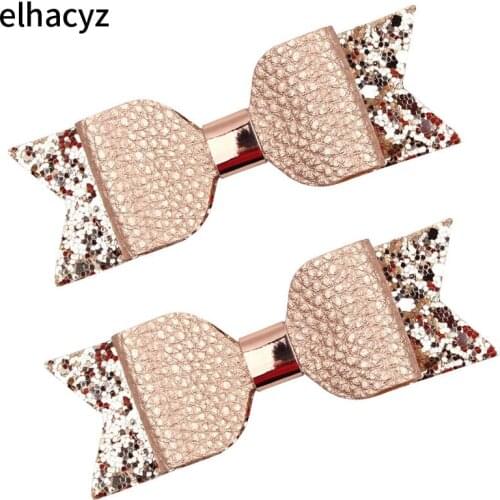 2pcs/lot New Cute Glitter Bow Hair Clips Leather Bow Hairpins Women Barrettes Shiny Delicate Boutique DIY Girls Hair Accessories
