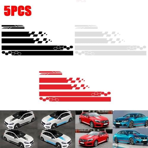 5pcs Universal Black Car Racing Body Side Geometry Skirt Roof Hood Decal Sticker For All Cars Vinyl Bumper Decal