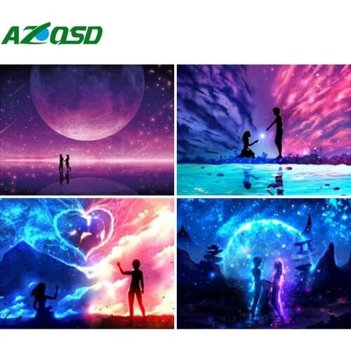 AZQSD Diamond Embroidery 5D Starry Sky Landscape Picture Of Rhinestones Diamond Painting Couple Cross Stitch Kits Home Decors