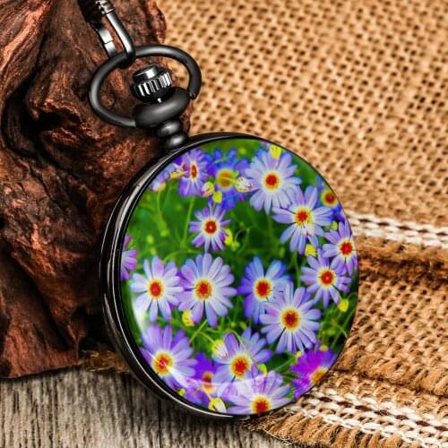 Women Chic Flower Pattern Pocket Watch Elegant Big White Dial Arabic Numerals Watches Premium Alloy Rough Chain Pendant Clock