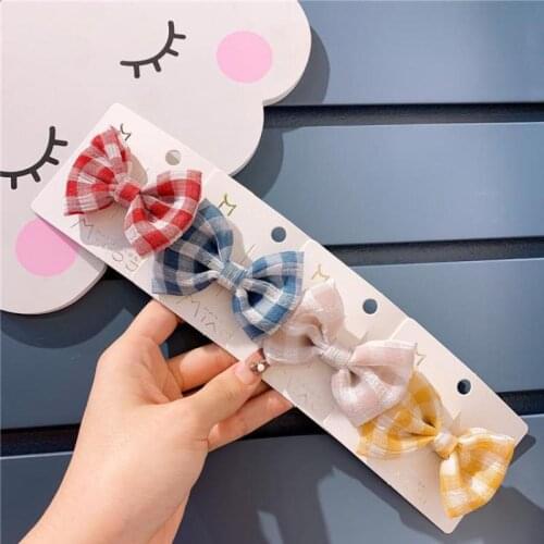 Childrens Hair Accessories Bow Hair Pins For Girls Plaid Print Butterfly Baby Clips Hair Wear Hairgrip Barrette Party Headdress