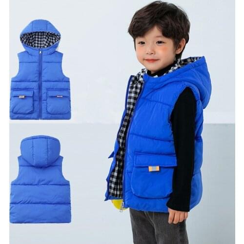 Child Waistcoat Children Outerwear Winter Coats Kids Clothes Warm Hooded Cotton Baby Boys Girls Vest Red Blue Black Pink Clothes