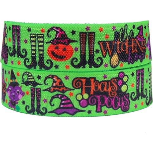 FLRA FOEHappy Halloween cheer elastic ribbon in pumpkin and ghost patterns