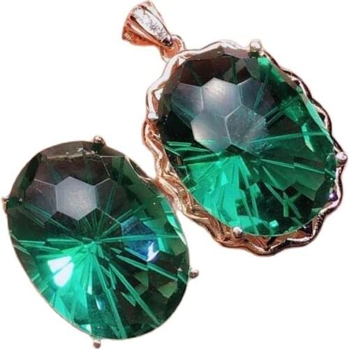 KJJEAXCMY exquisite jewelry 925 sterling silver inlaid natural gem green crystal pendant Xiang ring suit support detection