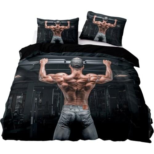 3D Sporty Man In Gym Pattern Duvet Cover Set With Pillowcase, 240x220 Quilt Cover,264x228 Blanket Cover,Black Big Bedding Set
