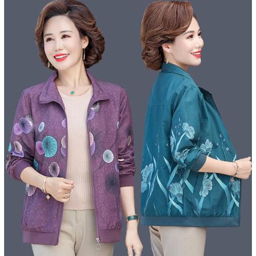 2021 Fashion Autumn Women Print Long Sleeve Basic Jacket Female Printed Short Baseball Jackets Middle-aged Mother Outerwear W539