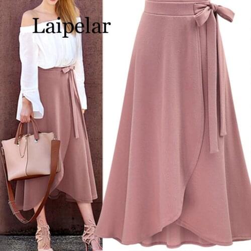 Laipelar Chiffon Ruffle Women Long Skirt High Waist Bow tie Split Irregular Maxi Skirts Womens Spring Summer Office Clothes