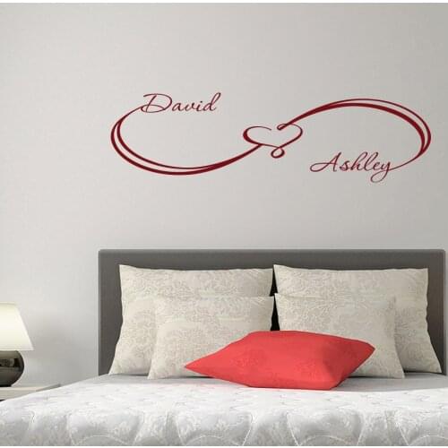 Love Infinity Sign Wall Stickers Home Bedroom Decoration Custom Couple Names Wall Vinyl Decal Infinity Heart Wall Murals AF084