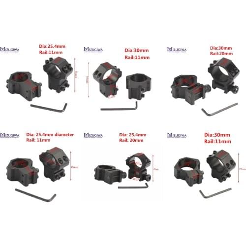 MIZUGIWA 1 Pair 25mm/30mm High Rifle Scope Mounts Double Screw Strap 11mm/20mm Base Air Rifle Hunting Caza Base Install