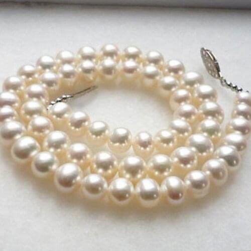 Fashion Style 8-9mm Natural White Freshwater Pearl Chain Necklace 17inch nearround Beads Elegant Party Gifts Diy Jewelry YE2094