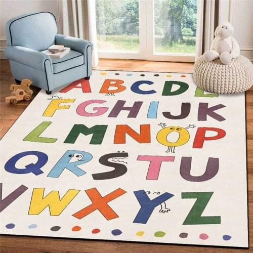 INS Cartoon Children Carpet Soft Crystal Velvet Geometric Character Living Room Kids Bedroom Play Rugs Non-slip Mat tapetes