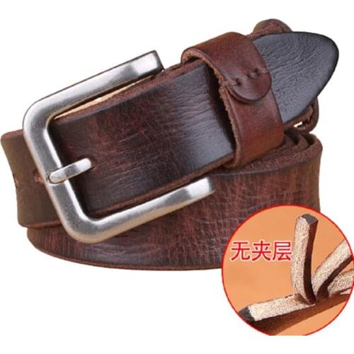 WJ21B26 men pin buckle top one piece cowhide leather gift full grain genuine leather belts