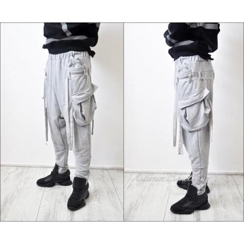 Men Ninja Webbing Drop Crotch Multi Strap Cargo Jersey Harem Pants Streetwear / Steampunk / Hiphop / Gothic