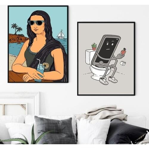 Figure Bathroom Canvas Painting Print Funny Mona Lisa Toilet Wall Art Poster Home Decor Nordic Modular Picture Living Room