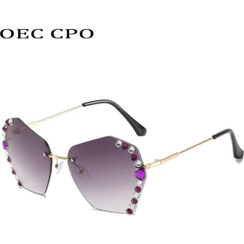 OEC CPO Fashion Diamond Sunglasses Women Trendy Rimless Rhinestone Sun Glasses Female Vintage Frameless Gradient Eyewear E673