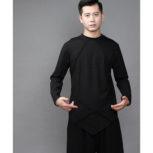 Autumn tide dark irregular Patchwork Slim long-sleeved t-shirt male hair stylist fashion hoodlum with undershirt