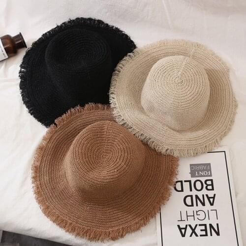 2021 Women Wide Brim Summer Straw Hat Unisex UV Protection Visors Beach Panama Cap Fashion Female Solid Foldable Bucket Sun Hats