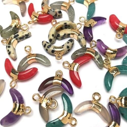 Natural Stone Pendants Moon Shape Crystal Agates Charms Pendant for Jewelry Making DIY Accessories Fit Necklace Size 11x15mm