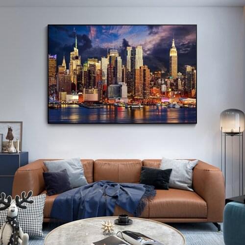 Sunset Cloud New York City Manhattan Building Posters Wall Art Pictures Painting Wall Art for Living Home Decor Wall Art Gift