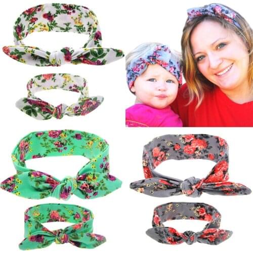 2017 New Printing Rabbit Ears Hair Band Accessories Mother and Baby Girls Floral Suit Cute Toddler Girl Children Headwear Set