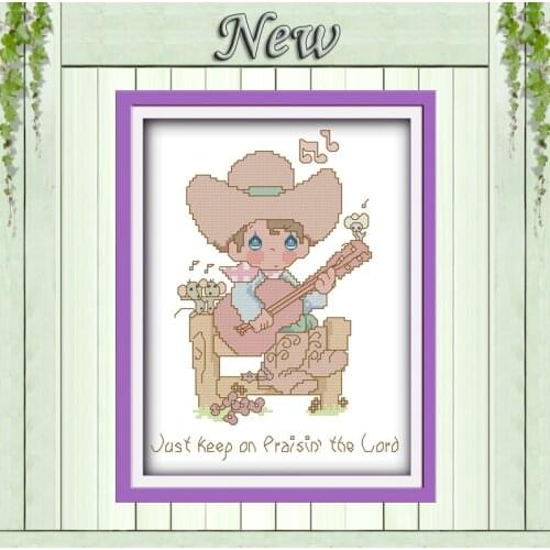 Just keep on praise the lord Jesus boys Counted Print on canvas DMC 11CT 14CT Cross Stitch kits Needlework Sets embroidery Decor
