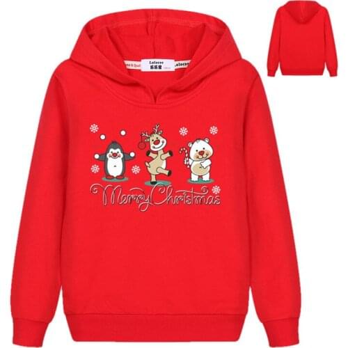 Merry Christmas Cartoon Pullover Sweatshirt Clothes for Children Fashion Animal Penguin Deer Bear Print top clothes Basic Coat