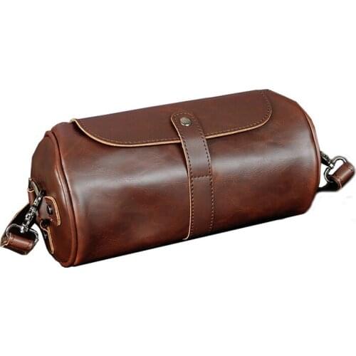 Retro fashion small leather bag PU leather mens bag personalized design cylinder bag simple and fashionable