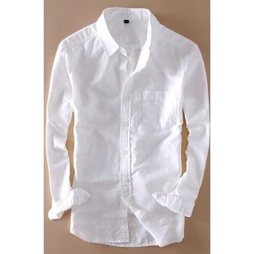 Elegant Mens Long Sleeve White Linen Shirts Turn-down Collar Slim Fit Loose Soft Breathable Clothing Cotton Linen Shirts S-XXXL