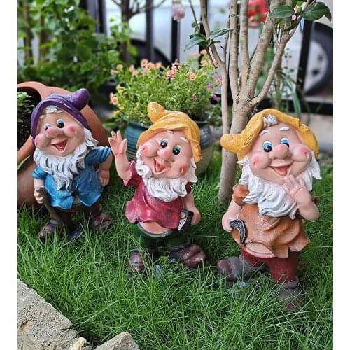 Garden Seven Dwarfs Cartoon Character Resin Sculpture Landscape Terrace Courtyard Figurines Decoration Outdoor Lawn Accessories